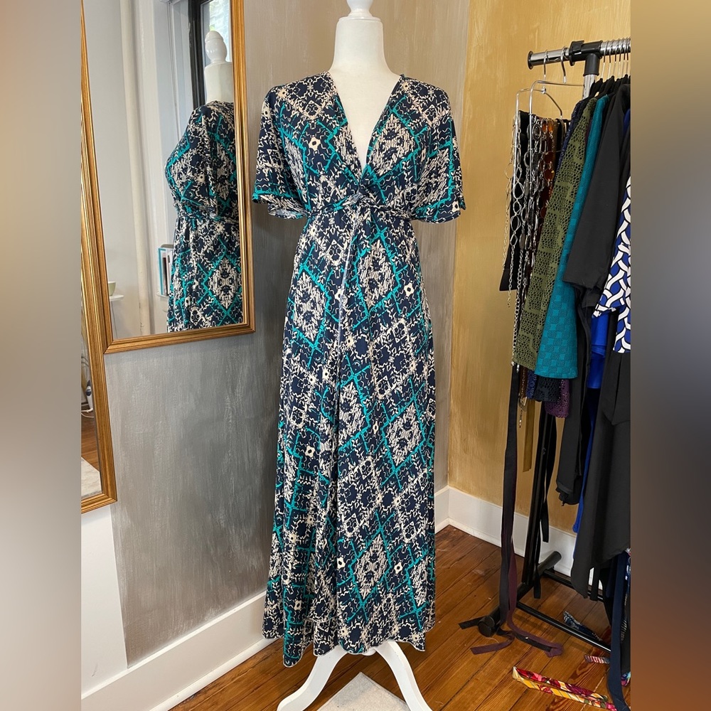 Boho Chic Cover-Up/Dress in Navy and Turquoise Print - can be styled 8 ways